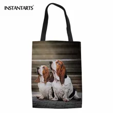 INSTANTARTS многоразовая сумка-шоппер Женская Повседневная Сумочка, одежда складная эко-сумка 3D Щенок Собака Бассет-Хаунд печать Холщовая Сумка