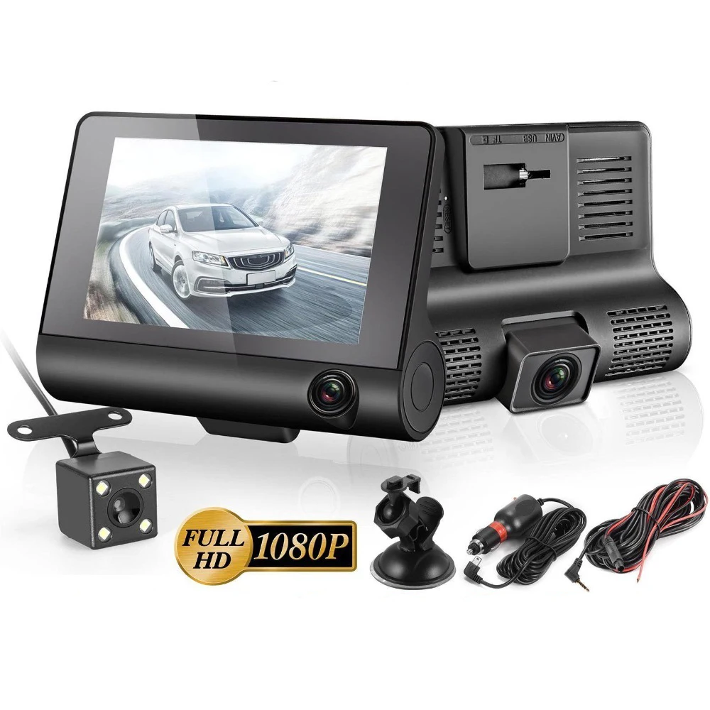 

Dual Lens Dash Camera HD 1080P Car DVR Camera 4" LCD Screen Night Vision Rearview G-sensor Loop Recording Support 32 GB TF Card