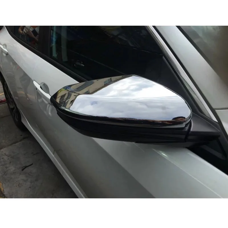 Chromed ABS Plastic 2PCS Side Door Mirror Cover Trim For Honda Civic 10th Gen 4DR 2016 17in