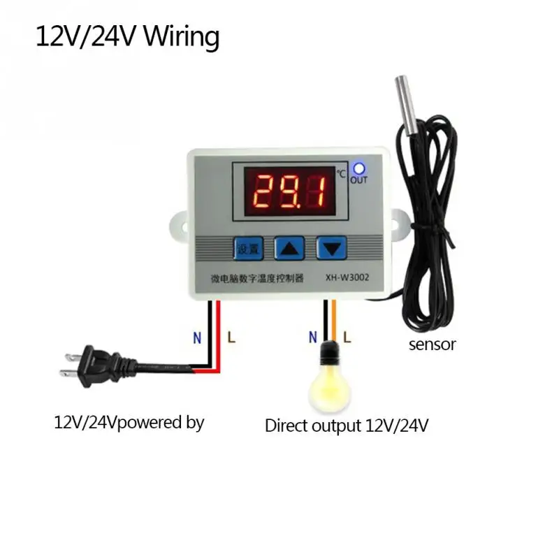 12 В/24 В/220 В XH-W3002 ABS цифровой регулятор температуры переключатель с 1 м водонепроницаемый зонд ЖК-дисплей