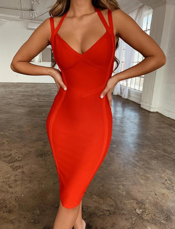Новейшее женское платье красного и на бретельках белого цвета с v-образным вырезом сексуальный бутик коктейль со знаменитостями вечерние Бандажное платье