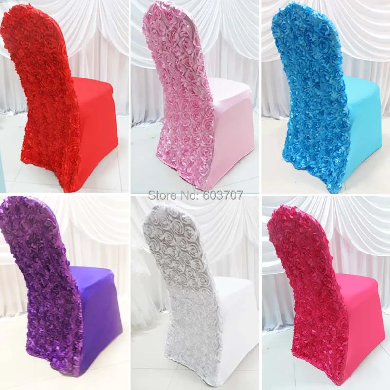 spandex stretch lycra chair cover with 3D satin rosette flower back