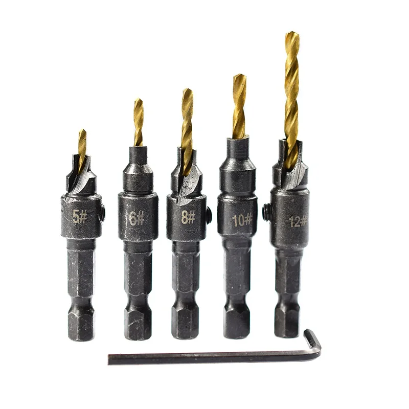 

6PCS HSS Steel Countersink Drill Bit 5/6/8/10/12 Woodworking Screw Hole Drill Bit Wood Drill Bit