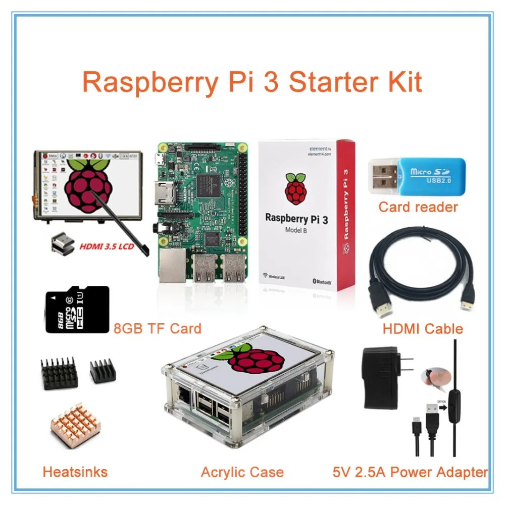 Raspberry Pi 3 Kit 3 5 Inch HDMI LCD Touch Screen Transparent Case 2 5A Power