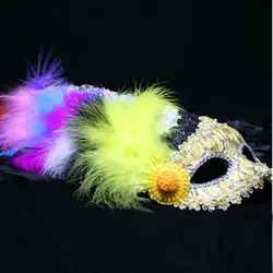 С пухом и перьями маски Для женщин леди девушки половины лица принцесса маски для Мар-ди-Гра маскарад Вечерние декор Хэллоуин, день рождения