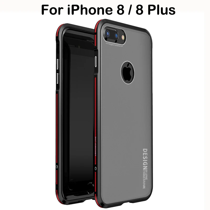 Luxury Original Metal Frame Ultra Slim Thin Aluminum Bumper with Clear Back Cover for iPhone 8 8 Plus Case Protective Shell