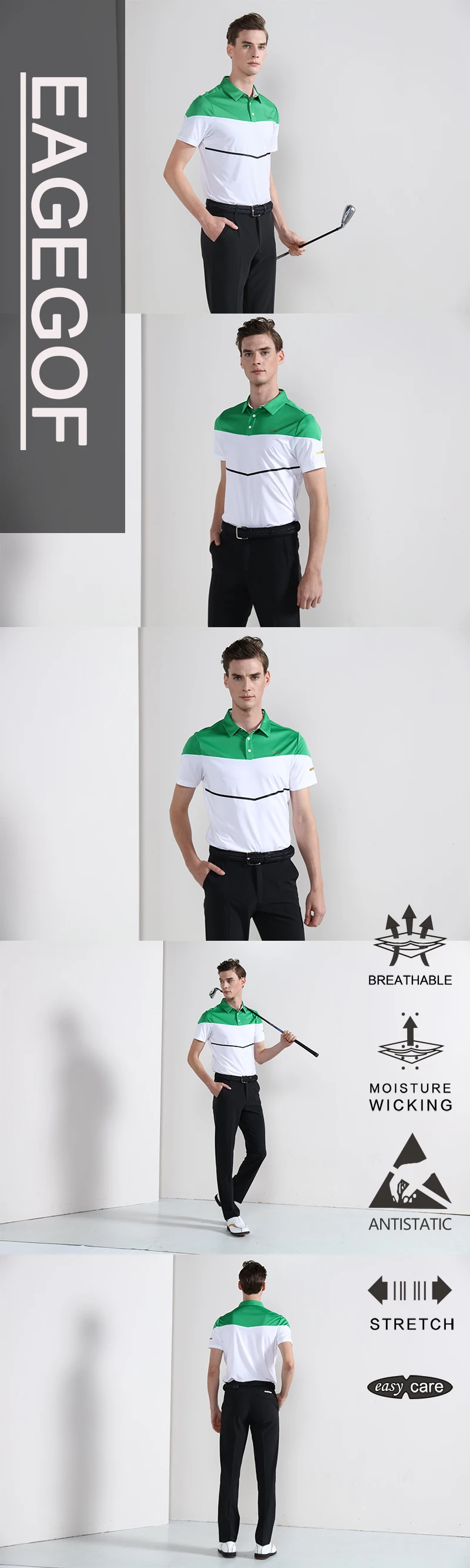 New EAGEGOF Golf Shirt Mens Short sleeve Quick Dry Sweatshirt Fashion Male Golf sport wear VS descente golf clothing