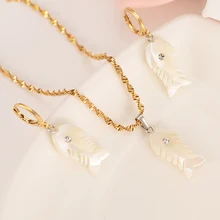 resin PNG Africa Romantic bride Sets gold LOVELY fish necklace drop Ear ring earrings Jewelry Set for women Wedding Bijoux gifts dazz special design lily flower shape wide bangle ring sets three tones color copper jewelry set full rhinestones wedding bijoux