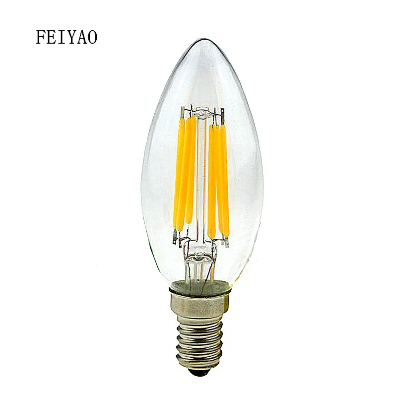 FEIYAO лампы светодиодные свечи E14 Винтаж ac220v 2 Вт 4 6 лампочки накаливания LED edison