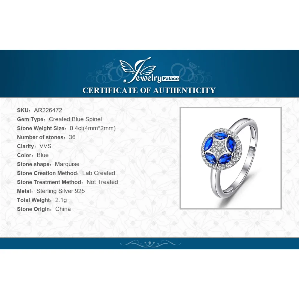 JewelryPalace цветок 0.55ct маркиза стимулировали синий шпинелей кольцо стерлингового