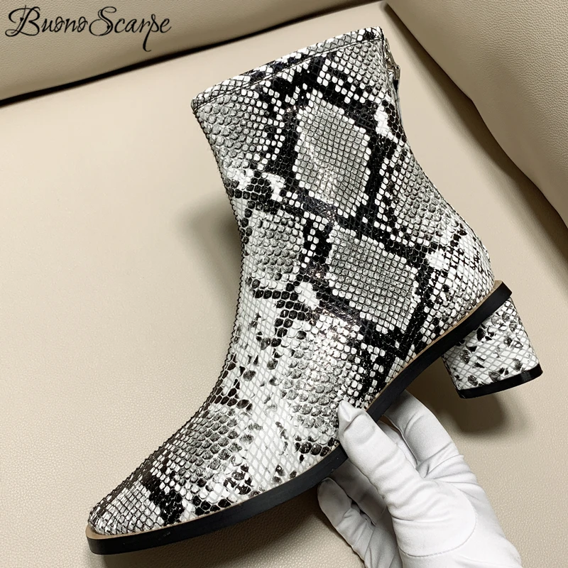 

Genuine Leather Ankle Boots Women Square Toe Booties Woman Fashion Shoes Female Thick Heels Zip Shoes Ladies Winter 2019 Boots