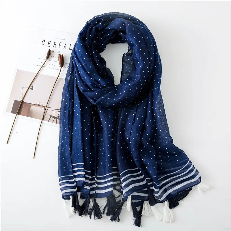 

New 2018 Women High Quality Polka Dot Striped Viscose Shawl Scarf Autumm Winter Print Wrap Pashminas Stole Foulards Muslim Hijab