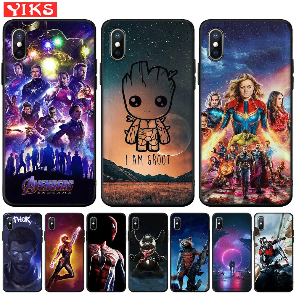 

Lovely Groot Stitch Venom Marvel Starry Sky for iPhone X XR XS Max 8 7 6 6S Plus 5 5S SE Black TPU Cover Case Etui Coque Fundas