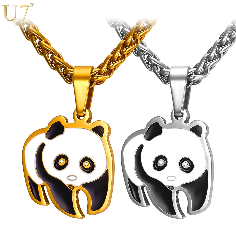 

U7 New Stainless Fashion Necklaces For Women 2016 Enamel Jewelry 18K Real Gold Plated Mini Cute Black Panda Pendant Gift P902