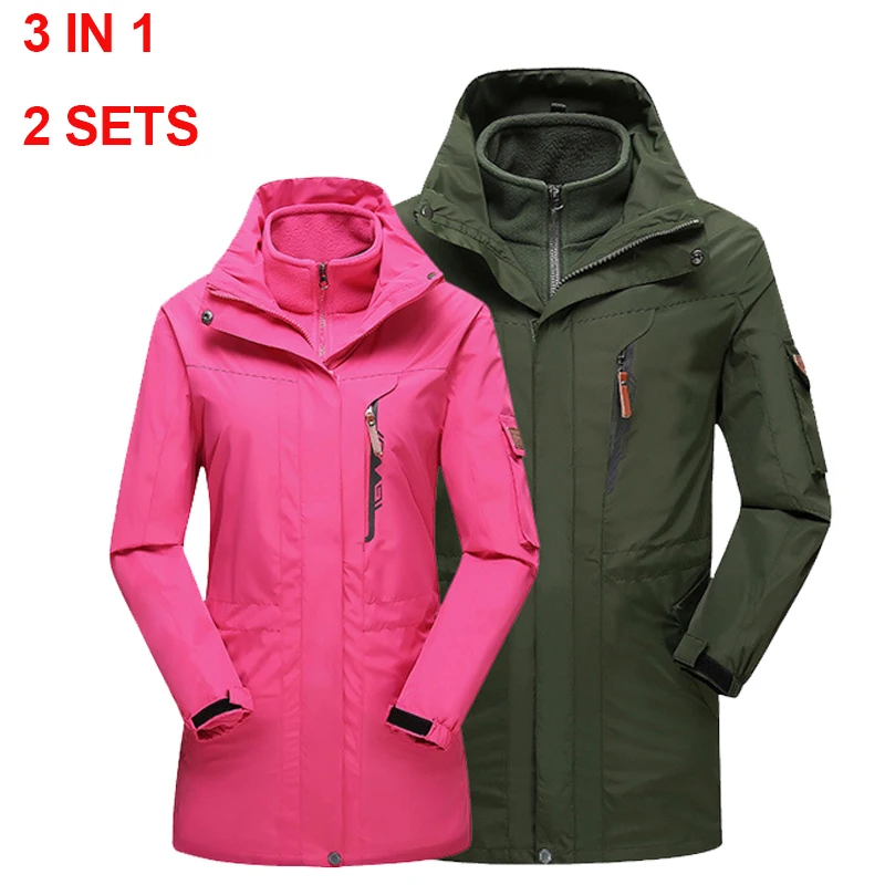 

2 Sets Lovers Outdoor Hiking Jackets Sking Thermal Windcoat 3 In1 Waterproof Ski Snowboard Fishing Hiking Outdoor Jacket