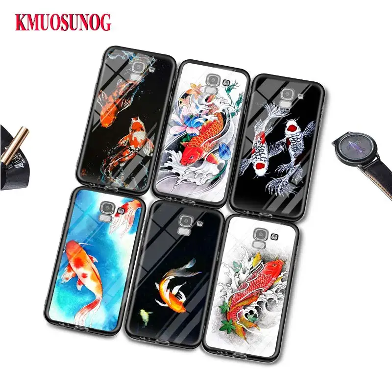 

Black Silicone Case Chinese Koi Fishes for Samsung Galaxy j8 j7 j6 j5 j4 j3 Plus Prime 2018 2017 2016 Phone Bag Cover