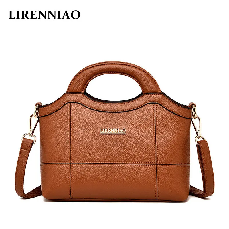 

LIRENNIAO Quality Thread Luxury Genuine Leather Shoulder Bag Casual Tote Women Handbag Vintage Large Capacity Cowide Handbags