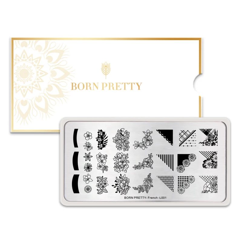 BORN PRETTY прямоугольные пластины для стемпинга ногтей французская тема цветок кружево смешанные узорами, дизайн ногтей шаблон для ногтей DIY дизайн