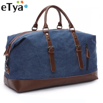 

Fashion Men Travel Bags Large Capacity Canvas Duffle Bag Handbag Vintage Leather Hand Luggage Shoulder Bag Luggage Storage Tote