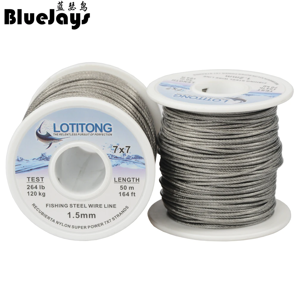 Fishing steel wire Fishing lines 70lb-368lb max power 49 strands super soft wire lines Cover with plastic Waterproof Leader Wire
