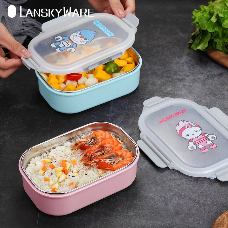 Bento ланч бокс мультфильм Bento коробка для детей школьный японский контейнер для завтрака герметичный 304 нержавеющая сталь пищевой контейнер для хранения