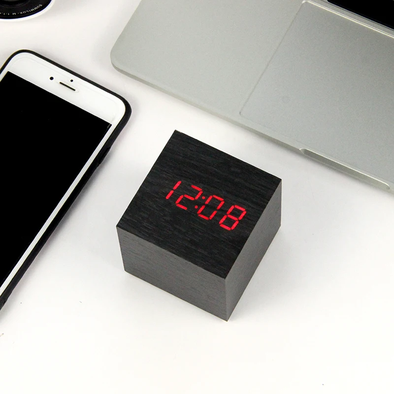 JULY'S SONG LED Wooden Alarm Clock Voice Control Digital Wood Despertador Electronic Desktop USB/AAA Powered Clocks Table Decor