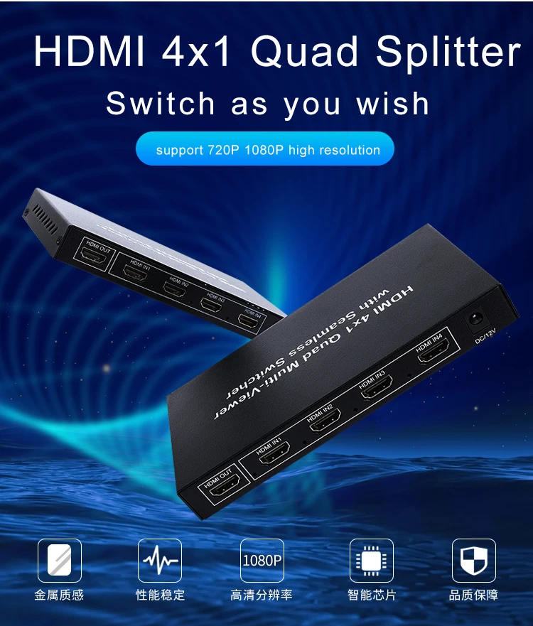 Wellva hdmi Сплиттер 4x1 HD видео сплиттер Аудио Синхронизация 4 порта hdmi коммутатор 4k Quad сплиттер 4 входа 1 выход с пультом дистанционного управления