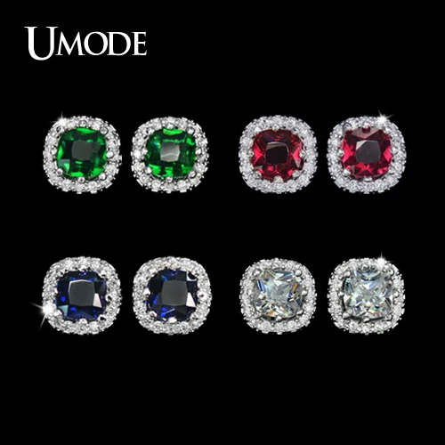 UMODE Four Color Crystal Options Summer Gift Party Cute Square Stone Post Stud Earrings For Women UE0071