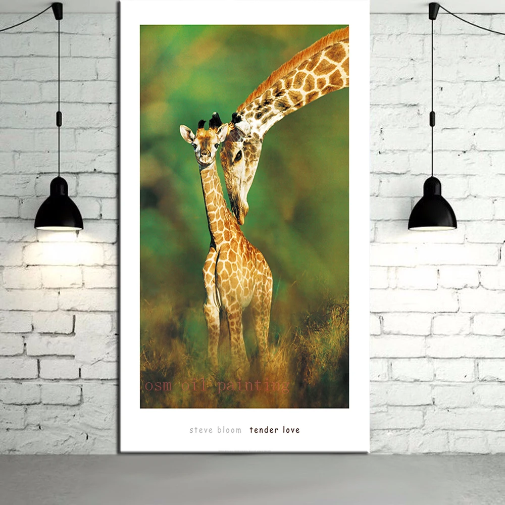 

Free Shipping Print Picture Modern Animal Giraffe Oil Painting Spray Painting Wall Art Decor Man Deer and Baby Canvas Printings