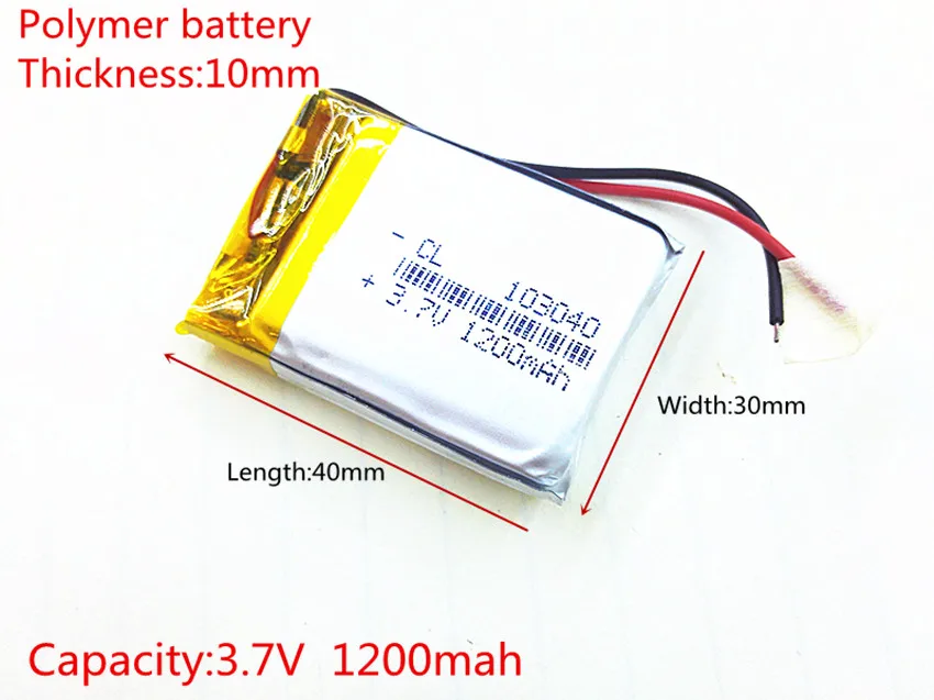 3,7 V 1200mAh 103040 литий-полимерная LiPo аккумуляторная батарея для Mp3 Mp4 PAD DVD DIY электронная книга bluetooth