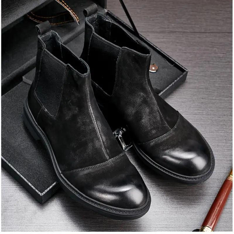 Leder Vintage Bota Luxus Masculina N Schwarzes Stiefel Stil Chelsea Qualität brown Business Männer Marke Schuhe Casual Top Mycolen 05Uy4Z0