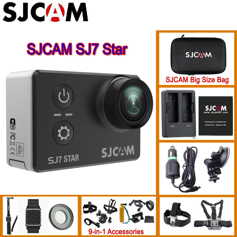 Последняя версия SJCAM SJ7 Star 4 K с Wi-Fi H.264 30FPS 2' Сенсорный экран экшн Спортивная камера для шлема Водонепроницаемый Ambarella A12S75 Чипсет