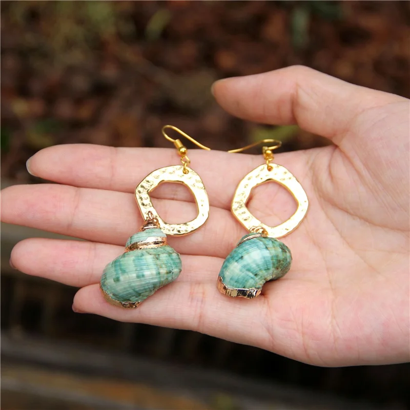 

New Arrival Green Conch Earrings Golden Statement Unique Irregular Geometric Pendant Jewelry For Woman Wedding & Birthday Gifts