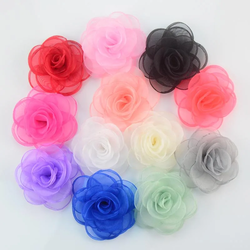 5pcs 8cm Big Roses Artificial Transparent Tulle Flowers for DIY Girls