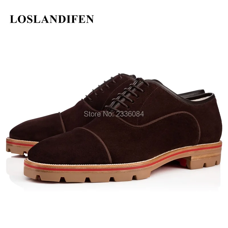 

LOSLANDIFEN 2018 Brand New Man's Dress Shoes Nubuck Leather Square Toes Lace Up Platform Loafers Chaussure Homme Gentleman Shoes