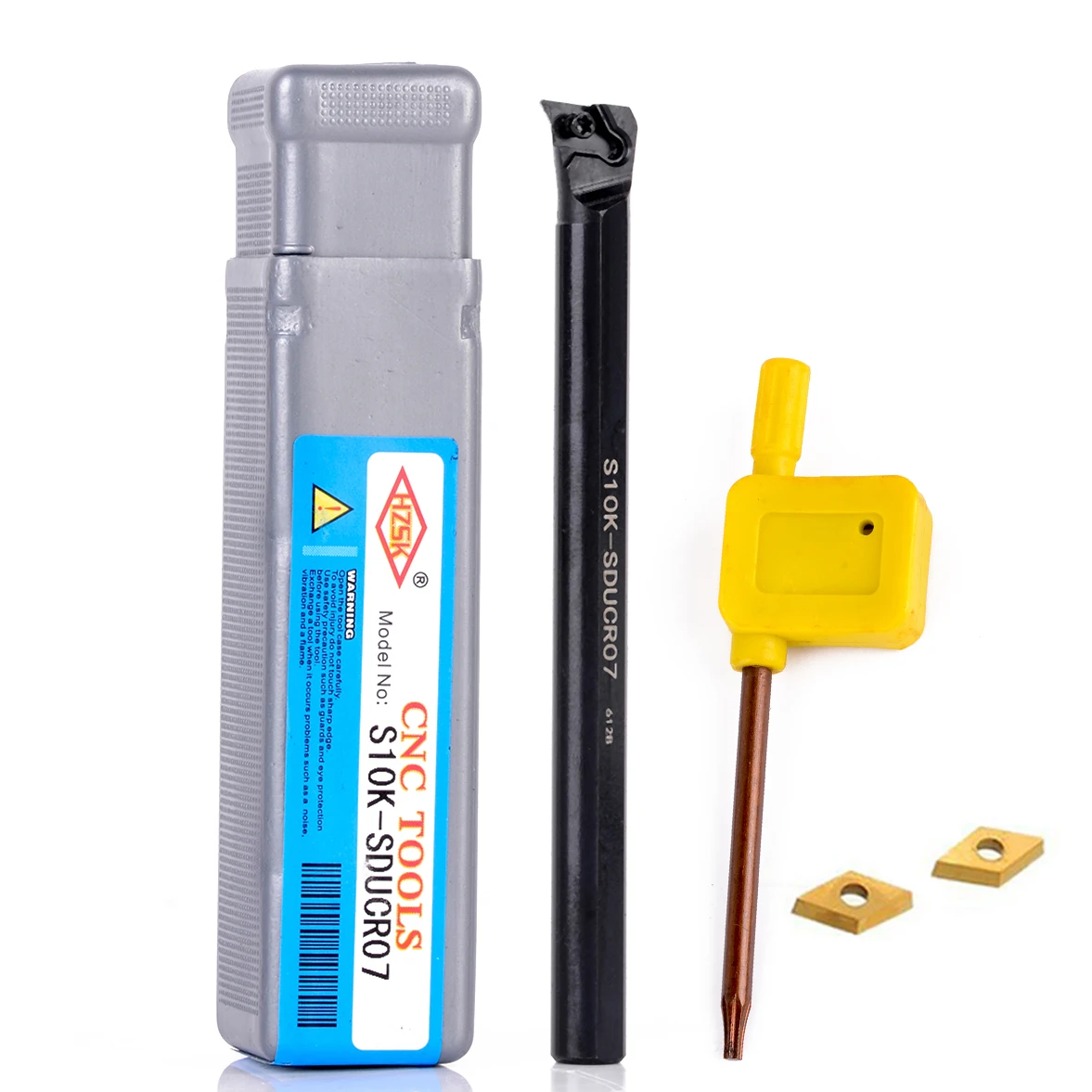 

2pcs Golden DCMT0702 Steel Inserts + 1pc S10K-SDUCR07 Lathe Turning Tool Holder Boring Bar 125mm Length with T8 Wrench