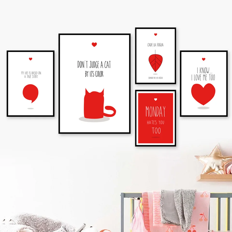 Red-Love-Heart-Leaves-Quotes-Nordic-Posters-And-Prints-Wall-Art-Canvas-Painting-Wall-Pictures-For