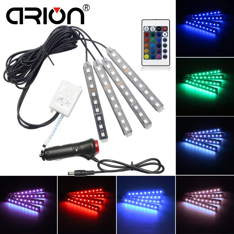 4pcs Car RGB LED Strip Light LED Strip Lights 16 Colors Car Styling