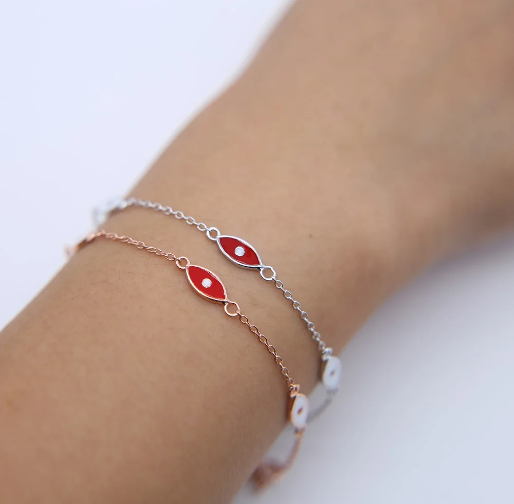 16+ 5 см Настоящее 925 пробы Серебряный Красный Эмаль сглаза браслет Лариат кисточкой пикантные для женщин браслеты