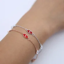 16+ 5 см Настоящее 925 пробы Серебряный Красный Эмаль сглаза браслет Лариат кисточкой пикантные для женщин браслеты