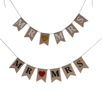 

Linen Hanging Jute Rope MR MRS Burlap Banners Wedding Party Favors Flax Birthday JUST MARRIED Flag Pennant Photo Props Decors