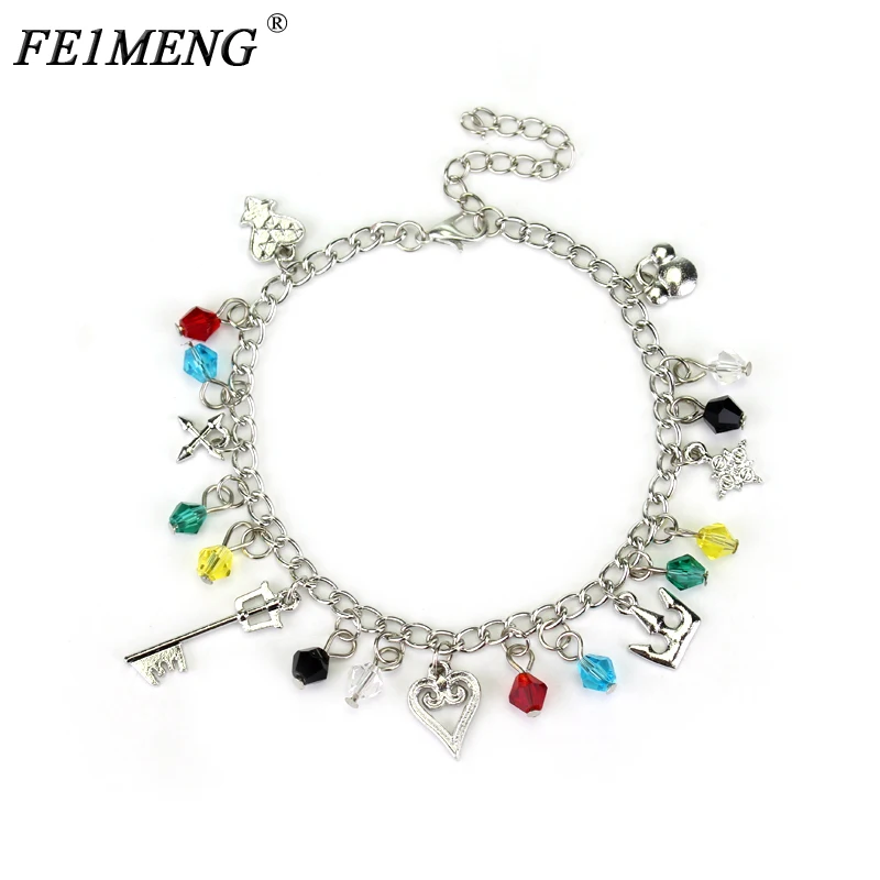 

Kingdom Hearts Charm Bracelet Sora Key Blade Crown Heart Crystal Bead Accessories Bracelets For Women Fashion Bangle Jewelry