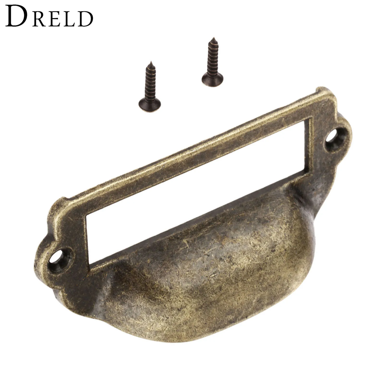 DRELD 1Pc Antique Brass Label Pull Frame Handle File Name Card Holder