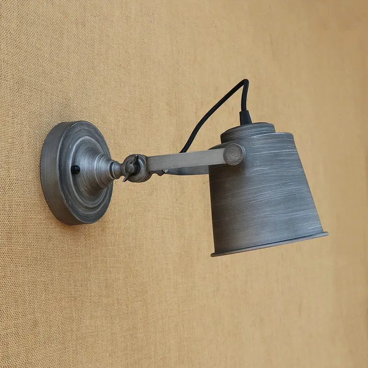 Промышленный светодиодный настенный светильник в стиле лофт, регулируемый железный светильник, винтажный настенный светильник, Светильники для внутреннего освещения - Цвет абажура: Gray and black