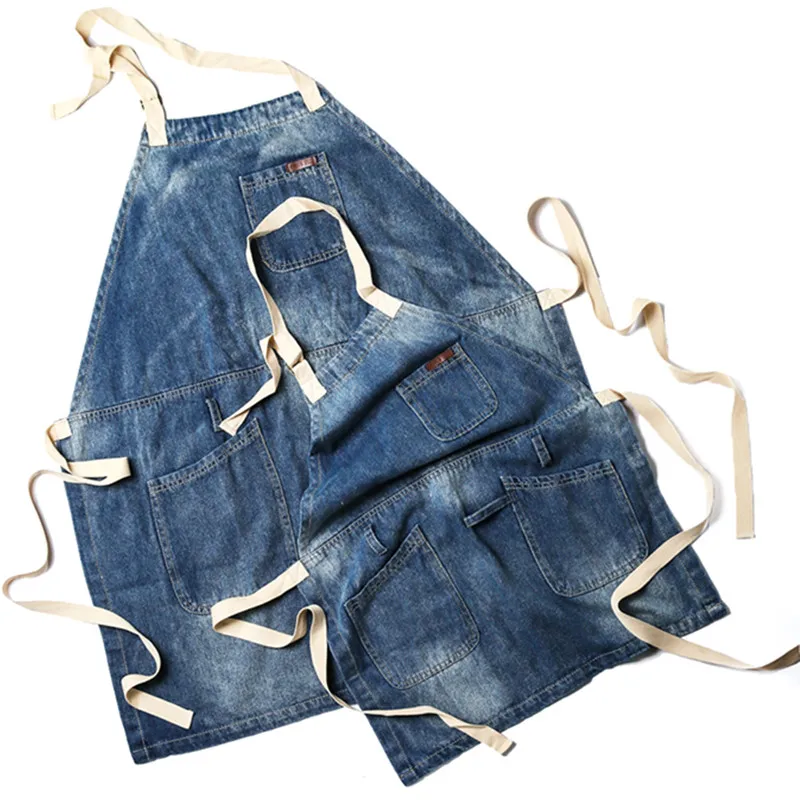 

Kid Adult Full Length Blue Denim Apron Children School Crafting Painting Baking Cooking Clothes Florist Barista Work Wear K14
