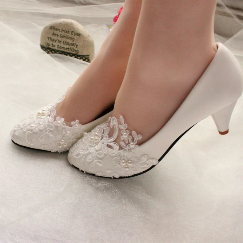 White wedding shoes low heel Clearance