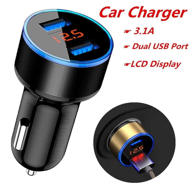 

3.1A Dual USB Car Charger 2 Port LCD Display 12-24V Cigarette Socket Lighter for Phone a24