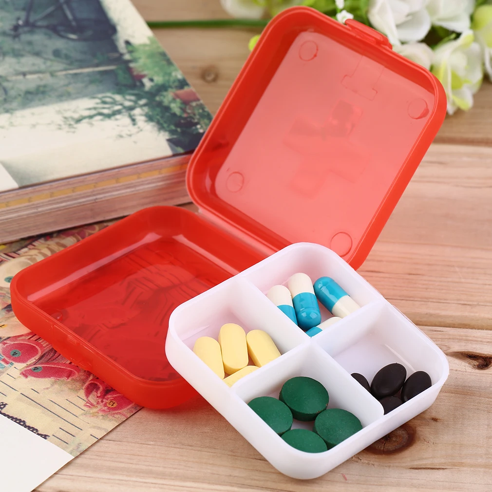 

New 1 PCs Folding Vitamin Medicine Drug Pill Box Makeup Storage Case Container 4Slot Case Storage family medicine health Hot Sel