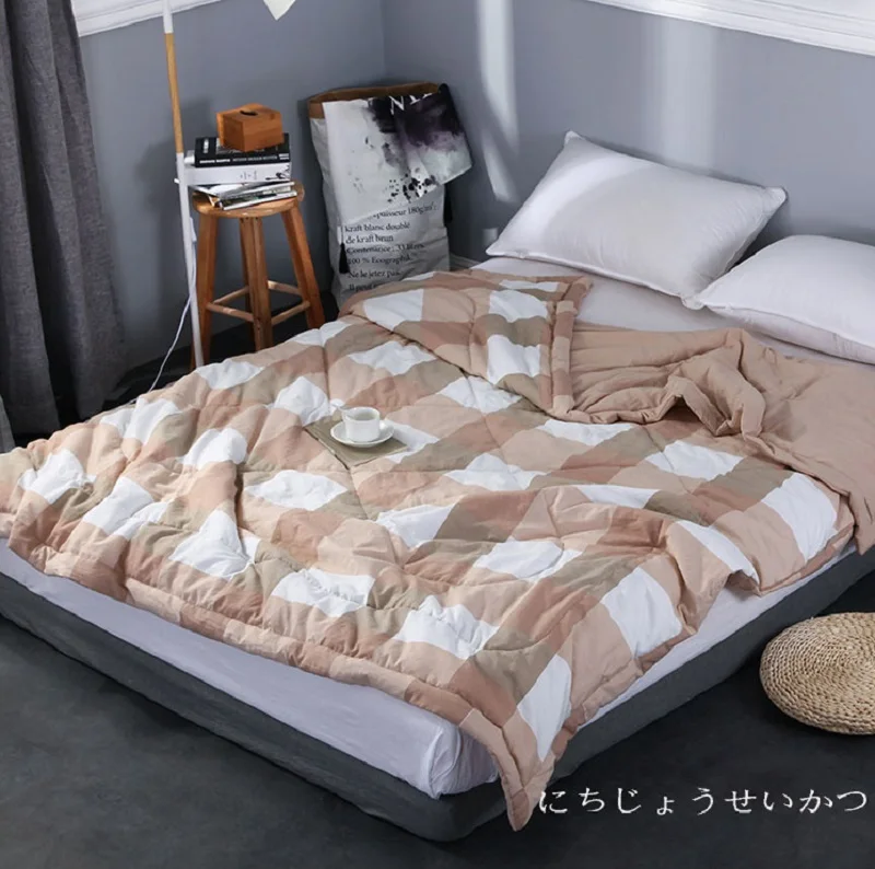 Очень мягкое летнее одеяло в полоску в японском стиле, тонкое одеяло, покрывало для кровати, подходит для взрослых детей