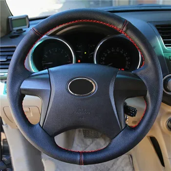 

New Black Leather Hand-stitched Car Steering Wheel Cover With Needles and Thread for Toyota Yaris Vios RAV4 2006 2009 avensis